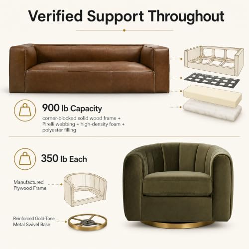 2-Piece Living Room Set, Faux Leather Sofa + Swivel Chair