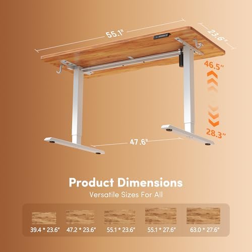 FEZIBO Standing Desk 55 × 24 Inch Electric Height Adjustable, Light Rustic