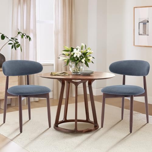 COLAMY Wooden Dining Chairs Set of 4, Modern Fabric Upholstered Dining Room Chair, Farmhouse Kitchen Side Chairs with Foot Pegs, Blue