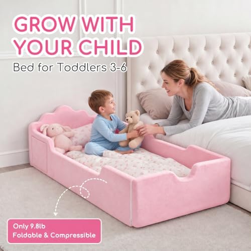 oaskys Toddler Floor Bed, No Assembly Needed Toddler Bed for Ages 3-8, Super Soft Frameless Foam Design with Removable Machine Washable Cover, Low to Ground Camas para Niños Bed