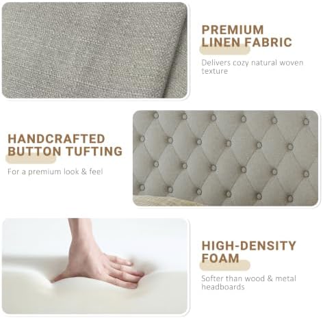 Befurtori Queen Headboard Only, Linen Classic Tufted Design, Gray Linen