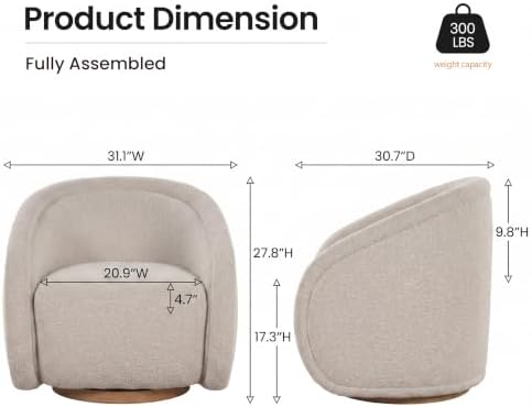 COLAMY Swivel Accent Chair, 33.5" H Modern Barrel Armchair with 5.1" Thick Cushion, Fully Assembled 360 Concealed Swivel Club Chair for Living Room, Bedroom Reading Nook & Nursery, Light Grey