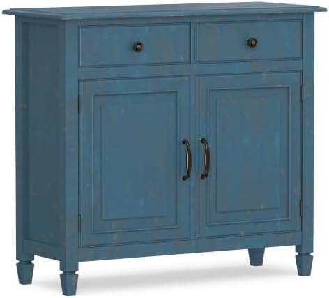 SIMPLIHOME Connaught 40" Wide Solid Wood Cabinet in Distressed Coastal Blue