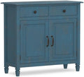SIMPLIHOME Connaught 40" Wide Solid Wood Cabinet in Distressed Coastal Blue