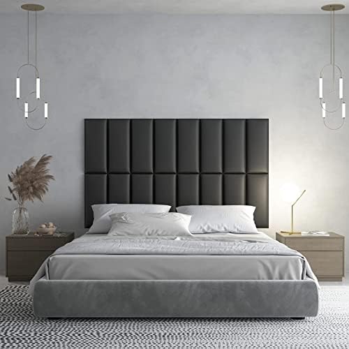 Art3d 9-Pack Peel and Stick Upholstered Headboard, 9.84 x 23.62 in, Black