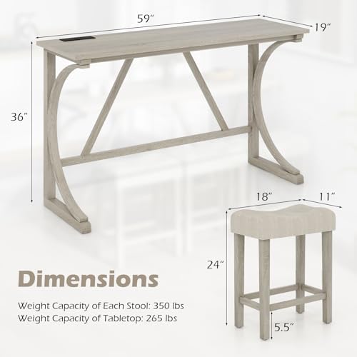 COSTWAY 4-Piece Farmhouse Bar Table Set with Power Outlet