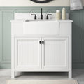 36 Inch White Bathroom Vanity with Sink, Solid Wood | Farmhouse Pre Assembled Vanity Bathroom with Soft Closing Doors, Vanity for Bathroom, Apron Farm Sink