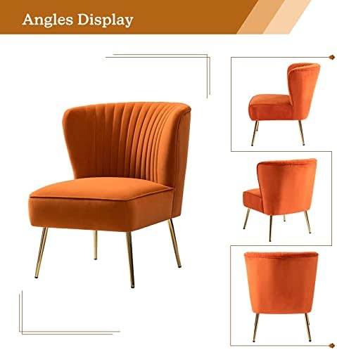 HULALA HOME Velvet Accent Chair, Modern Upholstered Cute Side Chair with Gold Metal Legs, Armless Wingback Slipper Chair Comfy Living Room Chair for Bedroom Guest Room Vanity,Orange