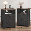 Farmhouse Night Stand Set of 2, Bed Side Table with 2 Drawers and Storage Shelf, Rustic White End Table for Bedroom, Living, Entryway, Office, Dorm, Small Spaces, Black