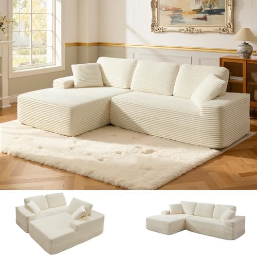 Modular Sectional Sofa, Convertible Sofa Bed, No Assembly Required Cloud Couch with Deep Seat, Modern L-Shaped Boneless Sofa for Living Room (Beige)