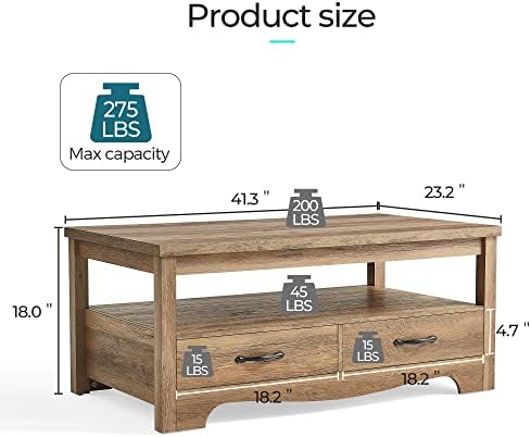 LINSY HOME Living Room Table Sets 4 Piece with TV Stand, Farmhouse TV Stand for 65 Inch TV, Coffee Table with Drawers, Two End Table with Charging Station, Brown