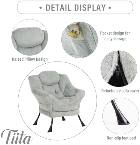 Tiita Lazy Chair with Ottoman, Comfy Reading Accent Chair, Plush Green