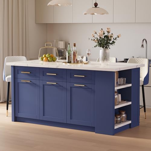homary 72" Blue Kitchen Island with Storage, Engineered Wood Top, Modern Kitchen Table for Dining Room