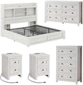 LUXOAK 5-Piece Farmhouse Bedroom Set - Full Storage Bed & Dresser, White