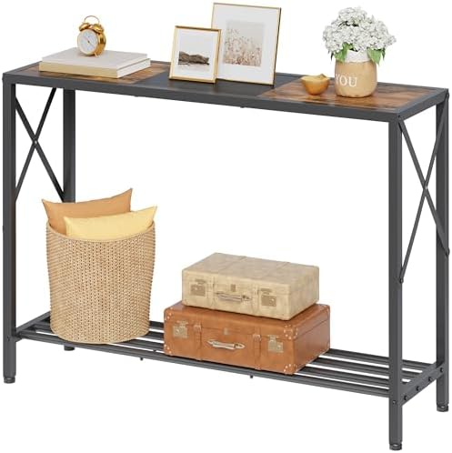 Tajsoon Console Table 41.8", 2 Tier Industrial Entryway Table with Shelves