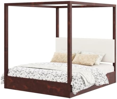 King Size Canopy Bed with Upholstered Headboard (Espresso)