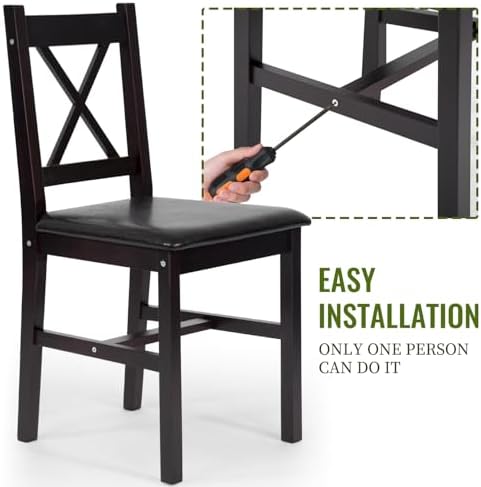 FDW | 3-Piece Solid Pine Wood Dining Table | Dark Brown | Kitchen Table
