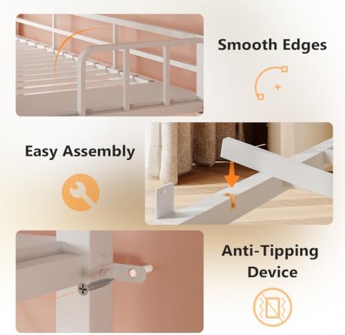 Bonnlo Metal Triple Bunk Bed Twin Over Twin Over Twin,3 Bunk Beds with Shelves for Kids,Teens and Adults, Detachable 3 Person Bed, No Box Spring Needed,White