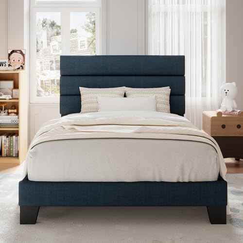 Allewie Twin Size Platform Bed Frame with Fabric Upholstered Headboard