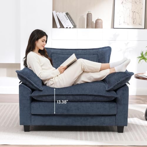 Oversized Accent Chair,44" Chenille Living Room Chairs,Modern Upholstered Armchair Cloud Sofa Chair with Extra Thick,Comfy Reading Chair Side Chair for Living Room Bedroom Apartment Blue