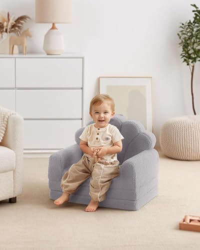 Blissful Diary Foldable Kids Couch, 2-in-1 Kids Sofa Chair, Gray Shell