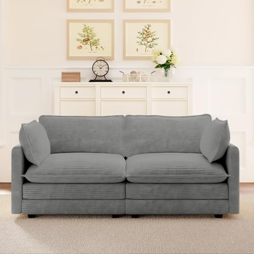 ROWHY 78'' Sectional 2 Seat Cloud Loveseat with 2 Throw Pillows, Modern Corduroy Love Seat, Cozy Sofa for Living Room, Office and Bedroom,Dark Grey