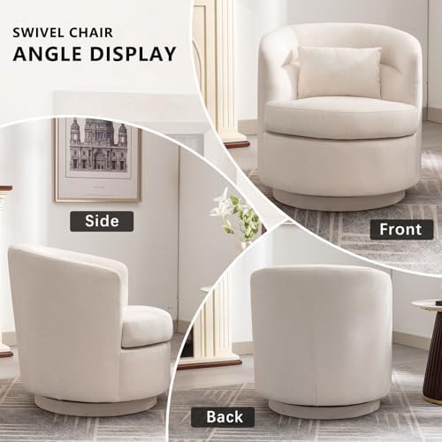 CANMOV Swivel Accent Chair Set of 2, 360 Degree Round Swivel Barrel Chair with Pillow, Upholstered Comfy Barrel Armchair Single Club Sofa Chair for Living Room, Bedroom, Reading Room,Beige