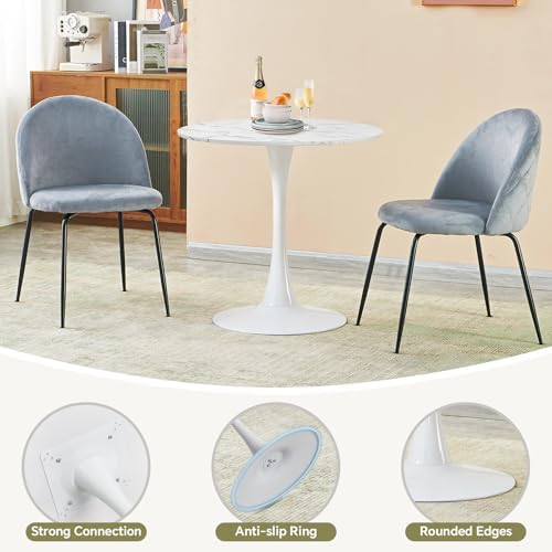 27.5" Tulip Round Dining Table with Metal Pedestal Marble Wh