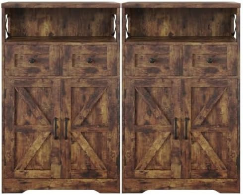 Farmhouse Storage Cabinet Set of 2, Small Kitchen Pantry Coffee Bar Cabinet