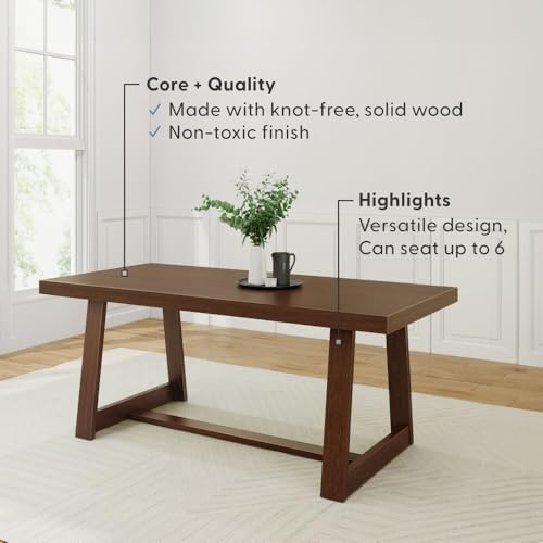 Plank+Beam Classic 72 Inch Dining Table, Rectangular, Walnut Wirebrush