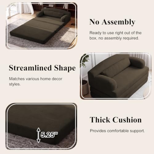 57” Convertible Sleeper Sofa Bed, Boneless Couch, Brown