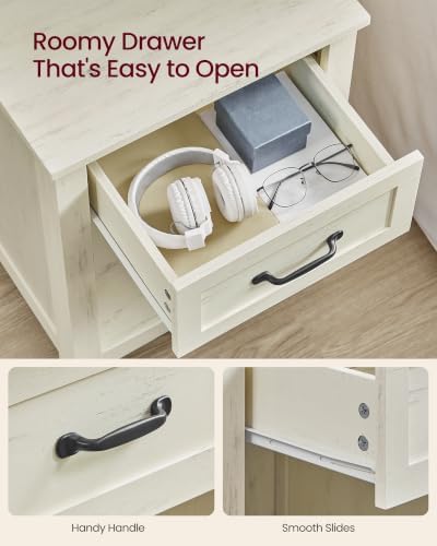 VASAGLE Farmhouse Nightstand with Charging Station, Drawer, Set of 2