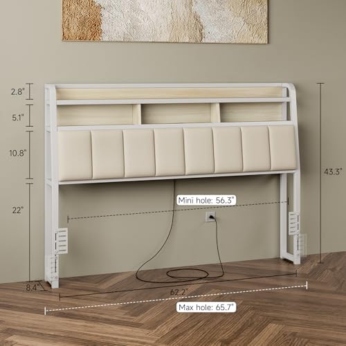 Queen Headboard Only with Storage, Charging Station, Off White