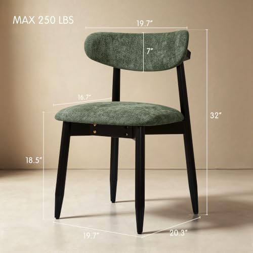 CHUN YI Dining Chairs Set of 4, Upholstered Wooden Dining Room Chairs, Mid Century Modern Fabric Kitchen Chairs with Ergonomic Curved Back, Green (Only Chairs)