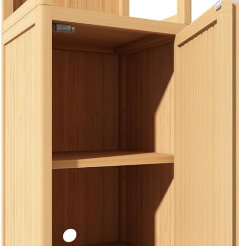 GDFStudio 52" Tall Bamboo Storage Cabinet, Freestanding Floor Linen Tower with Shelves and Door, Slim Bathroom Organizer for Living Room, Bedroom, Kitchen, Pantry, Space Saving Storage Furniture