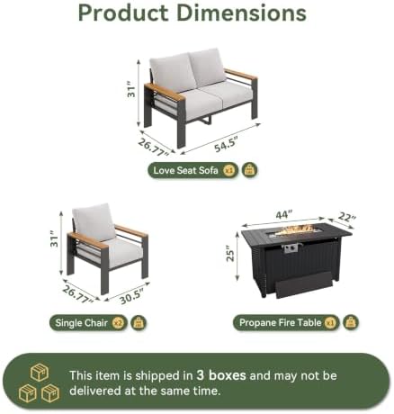 Aoxun Patio Furniture Set, Aluminum Outdoor Furniture with Fire Pit Table
