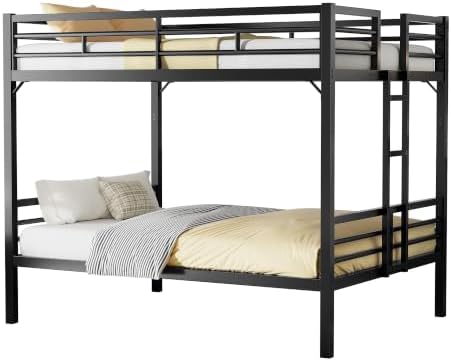 PVWIIK Queen Over Queen Bunk Bed with Guardrails,Black
