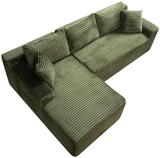 95" L-Shaped Left Facing Cloud Sectional Couch for Living Room, Modular Compressed Boneless Sectional Sofa Corduroy Boneless Corner Foam Sofa W/Chaise Lounge and Pillows