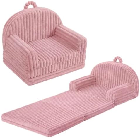 Blissful Diary Foldable Kids Couch, 2-in-1 Kids Sofa Chair, Blush Pink