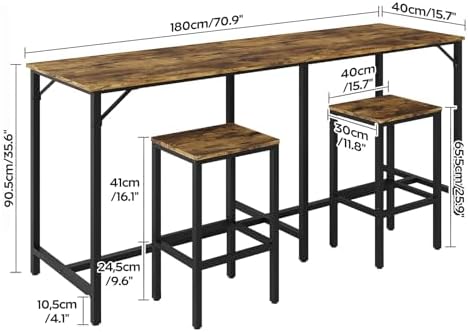 YATINEY 70.9" Bar Table and Chairs Set, Dining Table and Chair Sets, 3 Piece Counter Height Table and 2 Stools, Kitchen Table for Home Restaurant, Bar, Rustic Brown BT09BR
