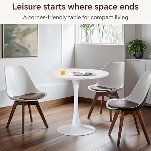 31.5" Tulip Round Dining Table with Metal Pedestal White