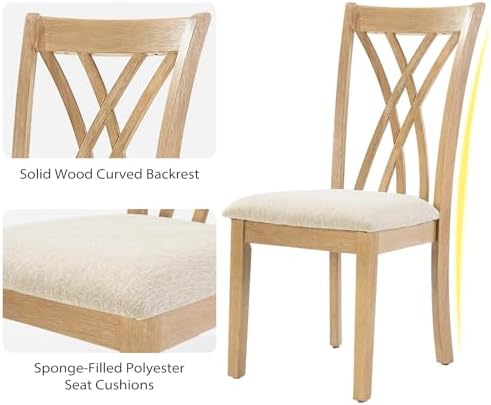 Zevemomo 7-Piece Wood Dining Table Set with 6 Chairs, Natural Wood Color