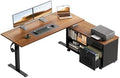 OffiGo 48" L Shaped Electric Standing Desk with Cabinet Sets, Walnut/Black