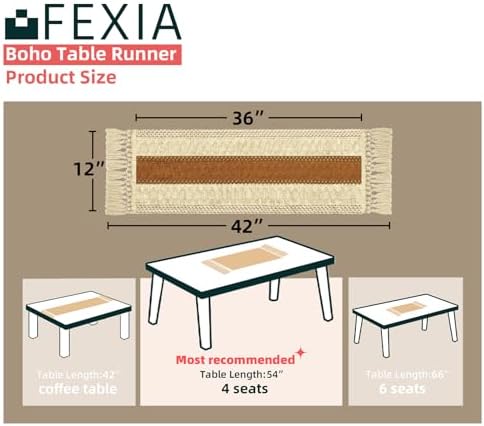 Boho Table Runner for Home Decor 12x36 Fall Coffee Table Decor Caramel