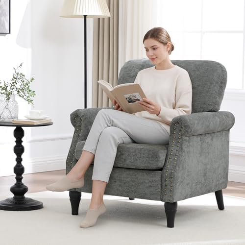 Accent Chair Set of 2 for Living Room Modern Mid Century Reading Chair Armchair High Back Upholstered Armchair with Wooden Legs for Living Room Bedroom Office LIGHTGREY