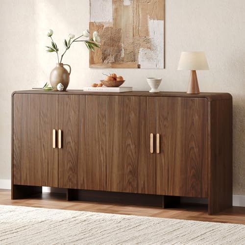 ComfyCorner 60" Sideboard Buffet Cabinet, Large Curved Design, Walnut