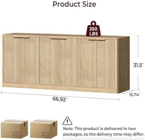 Evermagin 67" Fluted Oak Buffet Cabinet with Storage