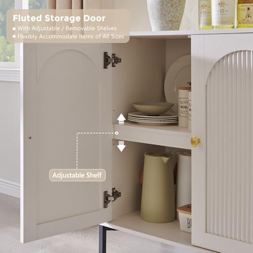 IFGET 92.63" W Modern Arched Sideboard Buffet Cabinet with Storage, White