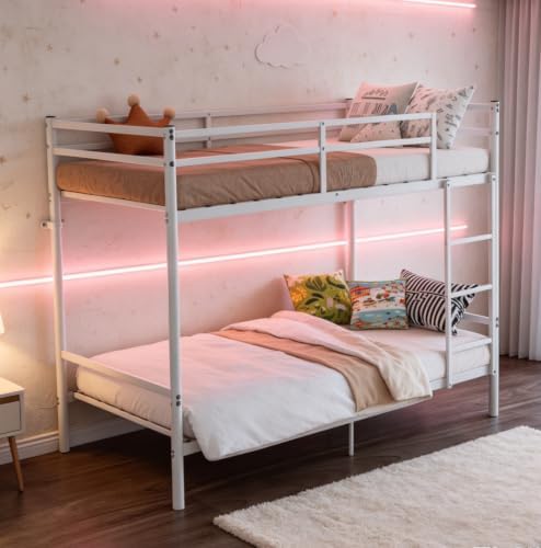 Bellemave Twin Over Twin Bunk Beds, Metal Bunk Bed Frame with Ladder and Guardrail for Kids, Adults, White