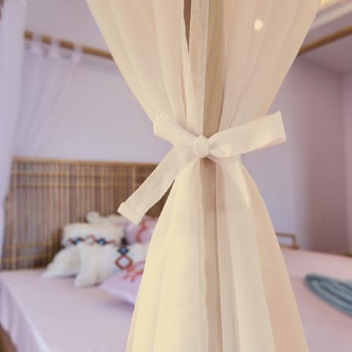 Linentalks Canopy Bed Curtains for King, Queen, Full and Twin Bed, 4 Corner Bed Canopies & Drapes, Four Poster Bed Canopy Curtains Beds, Sheer Curtains for Canopy Bed Drapes, Champagne